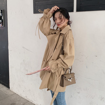 Trench coat womens long little man 2021 new spring and autumn popular Korean version of loose tooling short coat ins tide