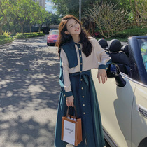 French Contrast Splice Shirt Dress Morning Spring and Autumn 2021 New Female Design Sense Small Fake Two Long Skirt