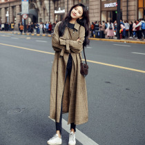 Retro Plaid English Windbreaker Women 2021 New Popular Long Knee Korean Loose Slim Spring and Autumn Jacket