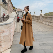 Hepburn temperament camel wool coat women 2022 autumn winter new popular sense of british tweed coat thick