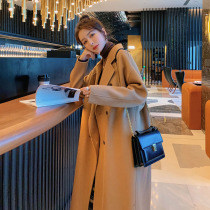 Hepburn style camel woolen coat womens long autumn and winter clothing temperament thin thick Korean version of loose woolen coat