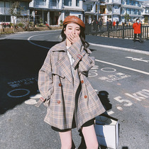 Retro plaid English trench coat coat women short 2021 autumn new small man loose slim Korean coat tide