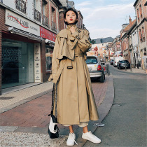 Khaki British windbreaker coat women long knee 2021 Spring and Autumn New Korean version of loose temperament pop tide