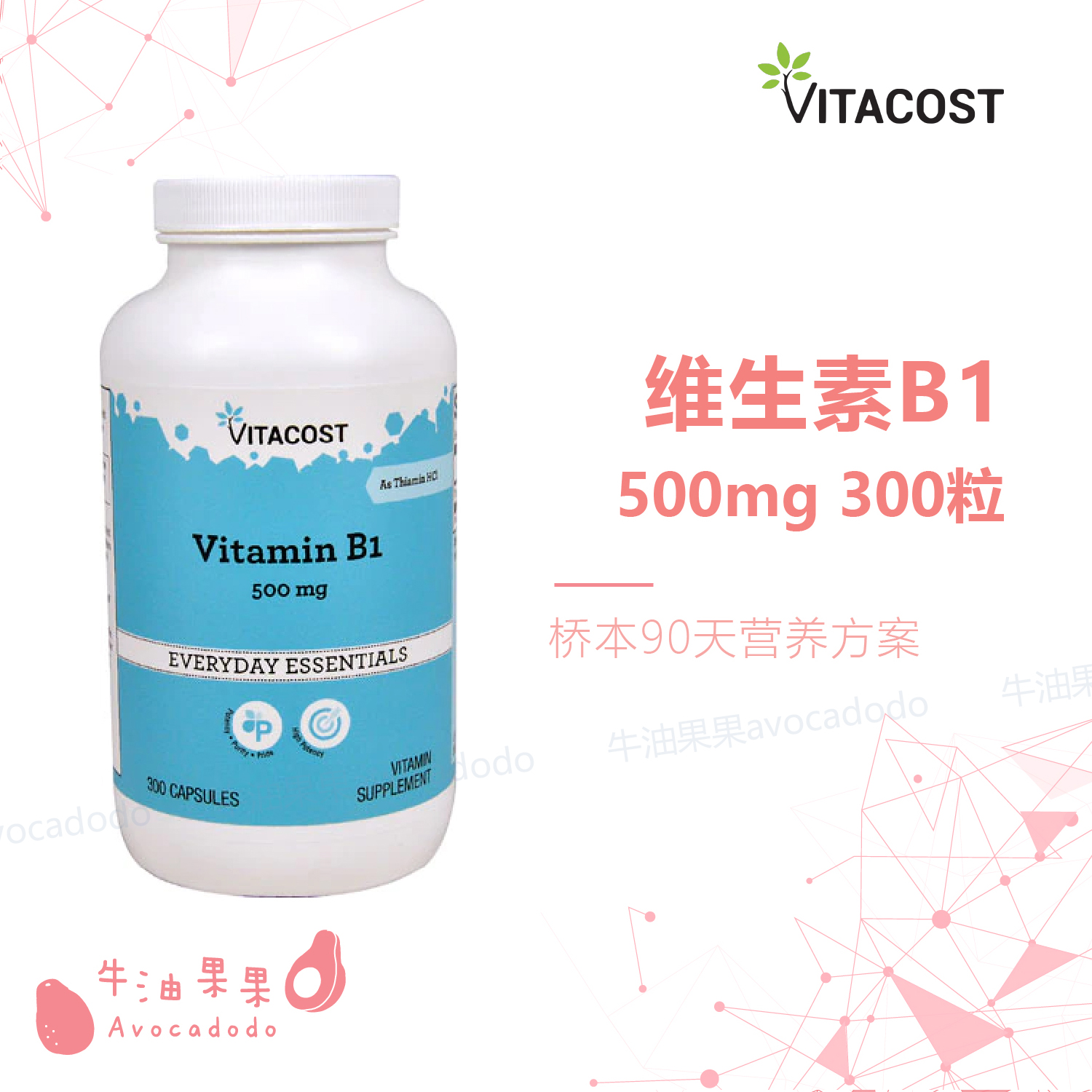 Vitacost Vitamin B1 Thiamine Fatigue 300 grains 500mg Butter Fruits Hashimoto Thyroid Gland