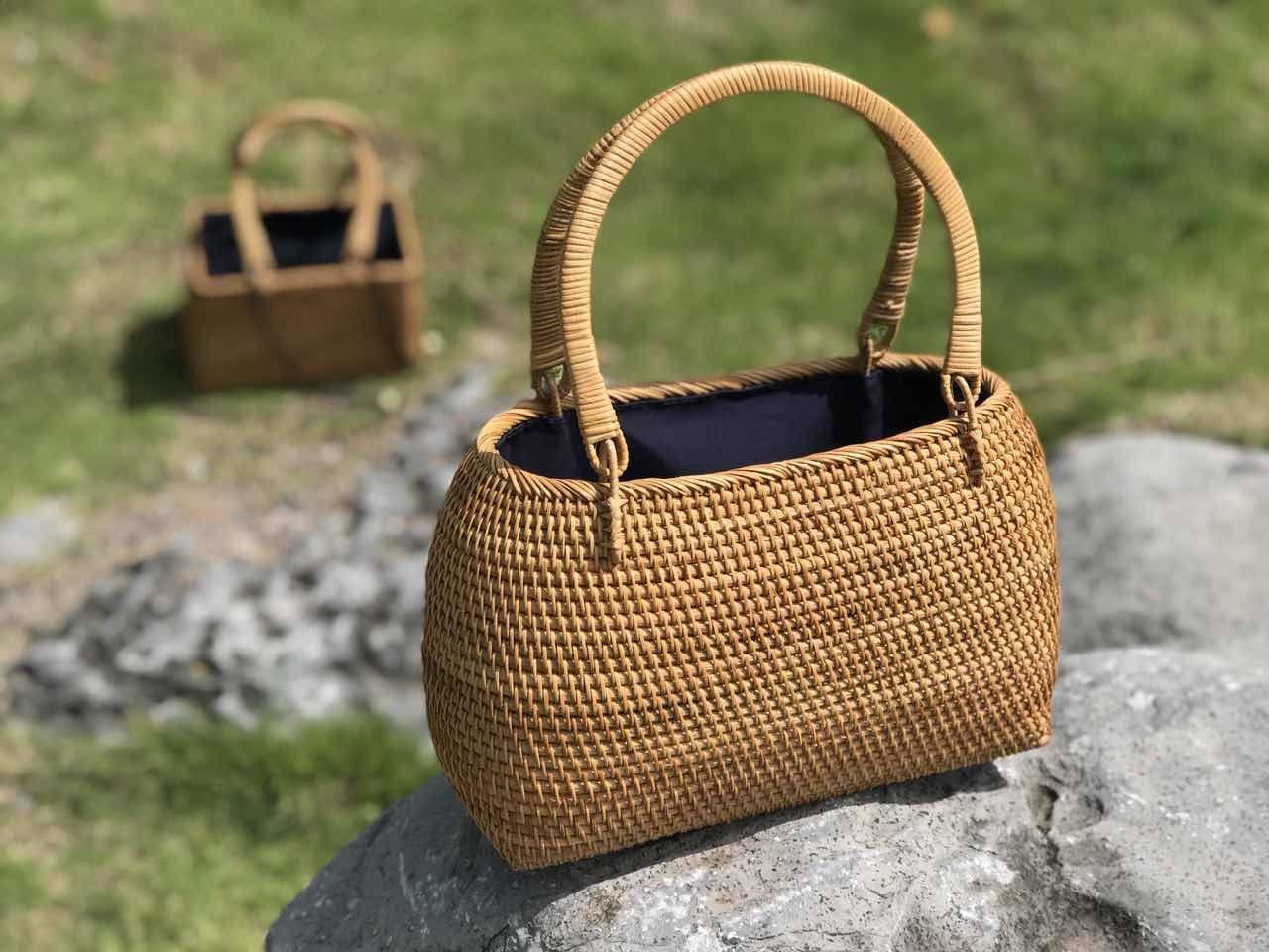 Oval Vine Woven Pure Artisanal National Wind Handbag Bag New Women's Bag Handbag Handbag