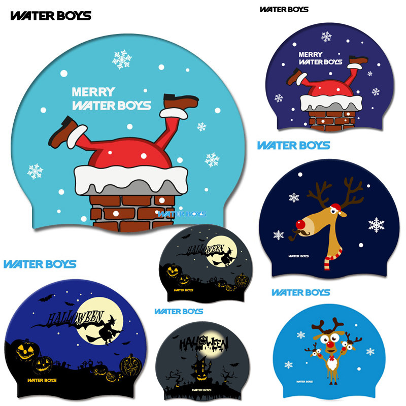 Korea WATER BOYS professional silicone swimming cap waterproof adult men and women Halloween children can bring Christmas