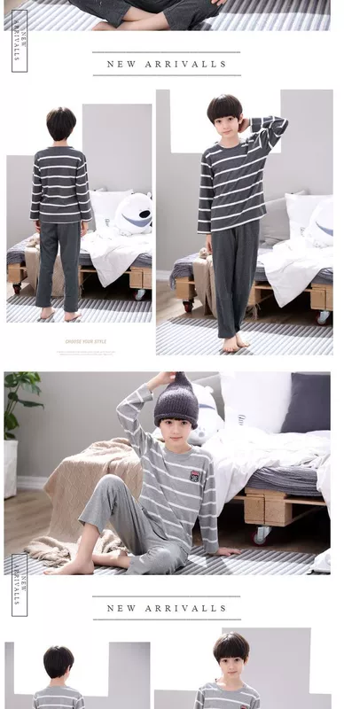 Bộ đồ ngủ tuổi teen nam xuân hè mùa hè tay dài cotton mỏng phần bé trai lớn học sinh trung học cơ sở 12-15-18 tuổi