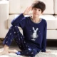 Bộ đồ ngủ nam dài tay cotton mùa xuân và mùa thu hoạt hình học sinh trung học cơ sở và thanh thiếu niên 15 bộ đồ trẻ em lớn 12-18 tuổi