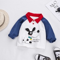 2021 Spring and Autumn 3 new 2 boys cotton long sleeve round neck shirt children 1 baby Korean lapel T-shirt letter tide tide