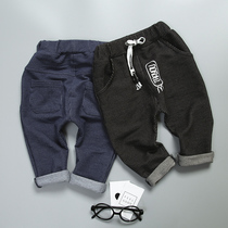 Childrens pants childrens sports pants spring and autumn knitted jeans elastic childrens boys casual trousers 1-2-3 years old tide