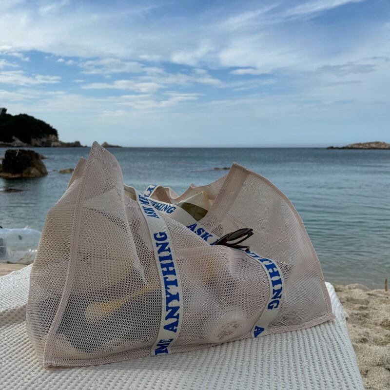 Korea ins Beach Bag Large Capacity Outdoor Sports Fitness Towel Handheld Swimming Bag Hollow Mesh Bag