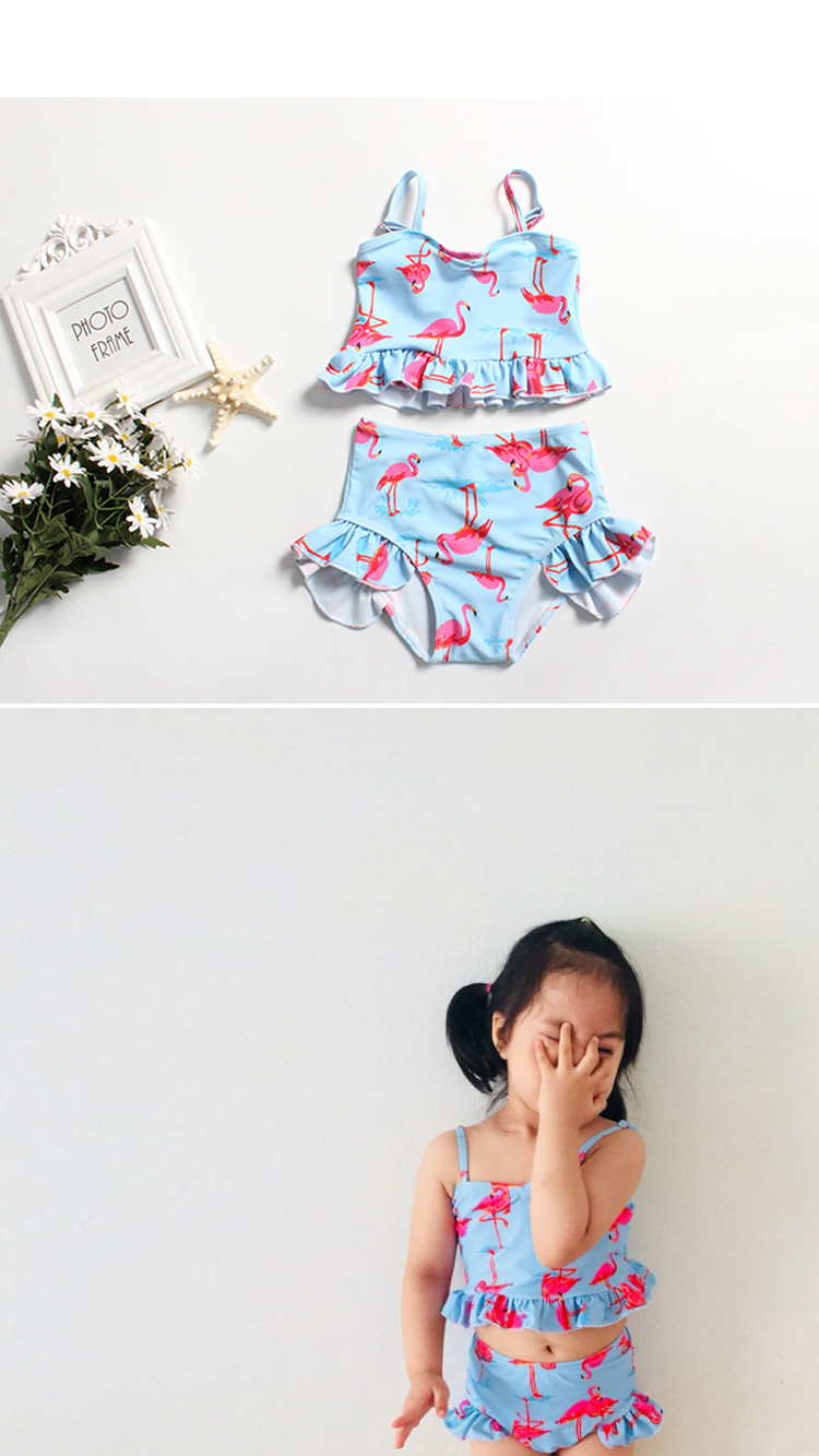 Đồ bơi trẻ em váy xẻ bé công chúa nữ lớn Hàn Quốc dễ thương bikini in flamingo áo tắm - Bộ đồ bơi của Kid bộ bơi dài tay bé gái