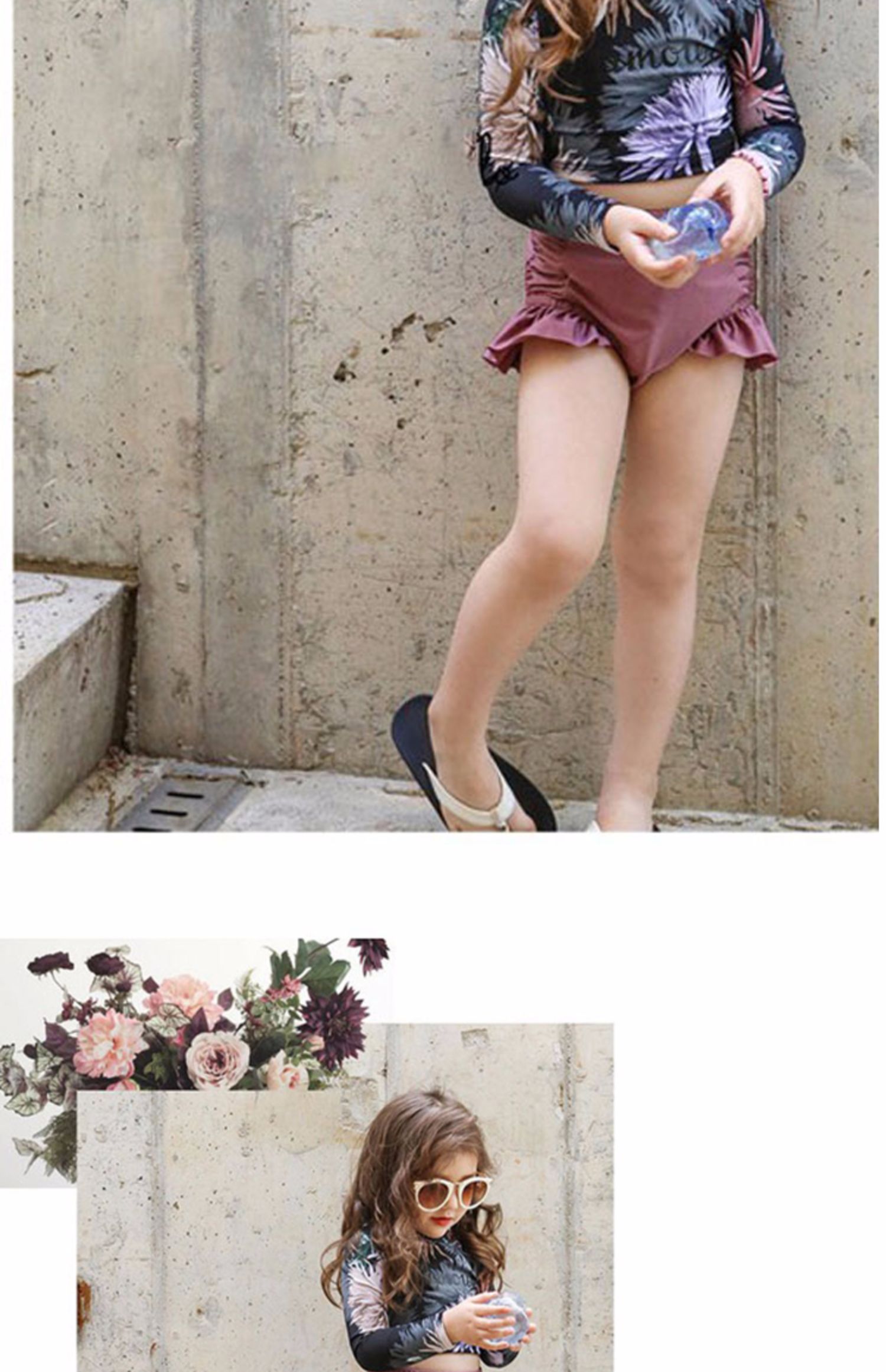 Đồ bơi trẻ em Hàn Quốc dễ thương dài tay chống nắng chia đôi đồ bơi kỳ nghỉ bé gái mẹ và con gái đồ bơi cha mẹ-con đồ bơi nàng tiên cá