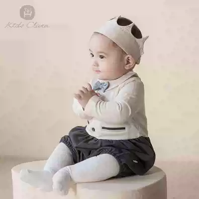 韩国进口宝宝百日宴衣春秋款男宝宝周岁宝宝礼服男童连体服百日照