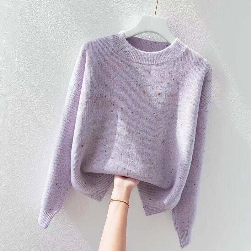 Colorful Dot Yarn Round Neck Sweater for Women, Autumn and Winter Korean Style, Lazy Style, Loose Pullover Knitwear, Soft and Slimming, Versatile Inner Wear