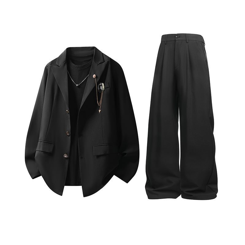 Men's Suit Set Student Campus Style Graduation Uniform Trendy Japanese Hong Kong Style Ins Loose Suit with Shoulder Pads