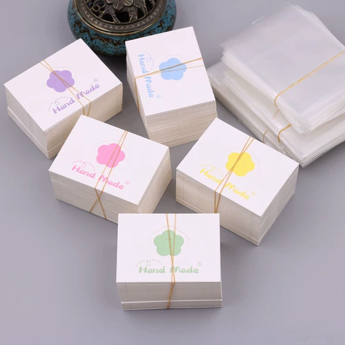 卡片加袋子100套 小花卡头纸卡片 diy饰品配件发饰包装袋卡纸