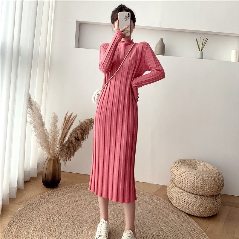 Half high school long version over-the-knee sweater skirt autumn and winter new self-cultivation bottoming high-end Western style knitted dress for women