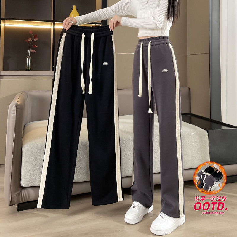 Wide-Leg Pants for Women, Autumn and Winter, Fleece-Lined, 2026 New Popular Style, High-Waisted, Loose, Straight-Leg Sweatpants, Casual Joggers Wide-Leg Pants for Women, Autumn and Winter, Fleece-Lined, 2026 New Popular Style, High-Waisted, Loose, Straight-Leg Sweatpants, Casual Joggers