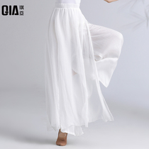 Qiya classical dance pants practice clothes wide leg pants modern dance elegant fairy Air white mesh pants chiffon dance pants
