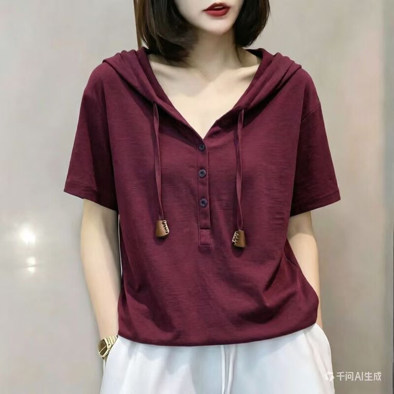 Bamboo Cotton Hooded Short-Sleeved T-Shirt for Women, Hooded Summer Loose-Fitting Printed Fashionable and Stylish Hoodie Top Bamboo Cotton Hooded Short-Sleeved T-Shirt for Women, Hooded Summer Loose-Fitting Printed Fashionable and Stylish Hoodie Top