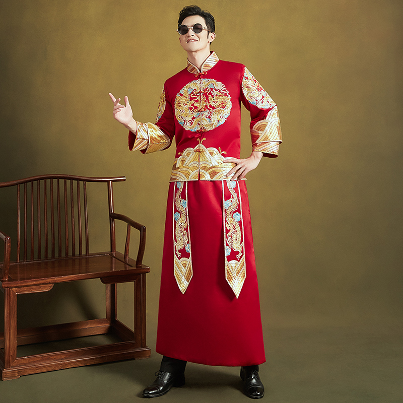 Xiu Yu nam 2020 mới chú rể cưới Trung Quốc váy chương trình phong cách Trung Quốc của nam giới cho thấy kimono Tang chiếc váy mùa hè