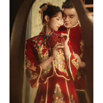 Velvet Xiuhe clothing men and women couples 2021 new bride Xiuhe Chinese wedding dress dragon and phoenix gown kimono