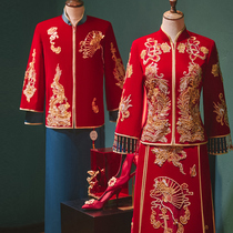 Chinese Wind Wedding Dress Couple Suit Silk Suede Show and Bride Groom Wedding 2022 New Chinese dress 2021