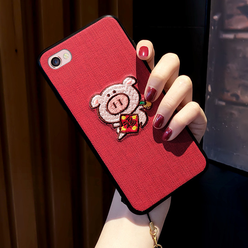 oppor9s手机壳女r15x全包软壳oppor9plus刺绣K1个性创意带挂绳潮