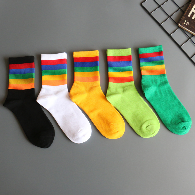Rainbow Socks, Unisex Mid-Calf Socks, Spring and Summer Cotton Socks, Trendy Socks, Long Socks for Outdoor Wear, Striped Sports Socks, Youth Socks Rainbow Socks, Unisex Mid-Calf Socks, Spring and Summer Cotton Socks, Trendy Socks, Long Socks for Outdoor Wear, Striped Sports Socks, Youth Socks