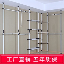 Corner simple wardrobe open into cloakroom diy stand-up clothes rack assembly steel pipe drying rack