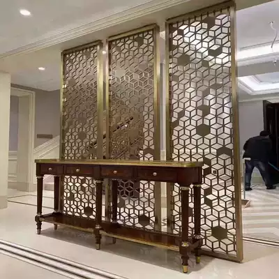 New Chinese metal stainless steel screen brushed rose gold carved flower hollow decoration entrance lattice hotel partition wall