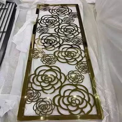 Gold stainless steel aluminum carved screen partition brushed titanium alloy decorative lattice entrance hollow light luxury rose gold customization