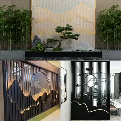 Brushed rose gold stainless steel partition landscape screen outdoor titanium alloy laser rockery black titanium alloy background wall customization