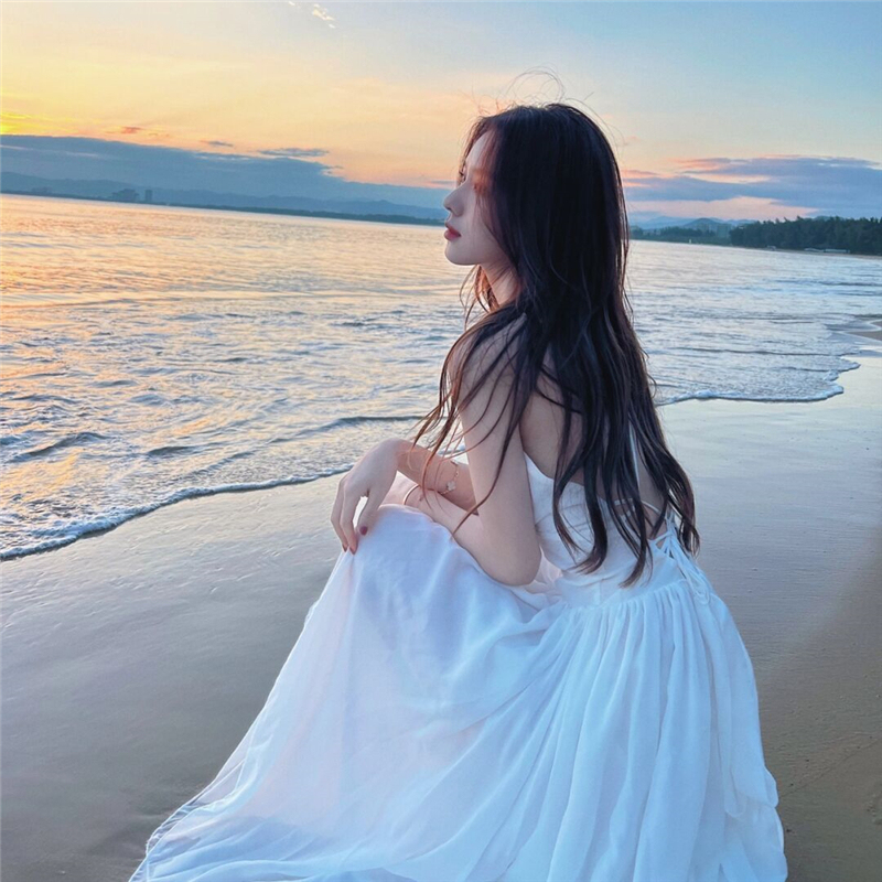 Sanya Travel Photography Outfit for Women, Seaside Vacation Beach Dress, Super Fairy-Like White Backless Spaghetti Strap Dress, Fairy Dress Sanya Travel Photography Outfit for Women, Seaside Vacation Beach Dress, Super Fairy-Like White Backless Spaghetti Strap Dress, Fairy Dress