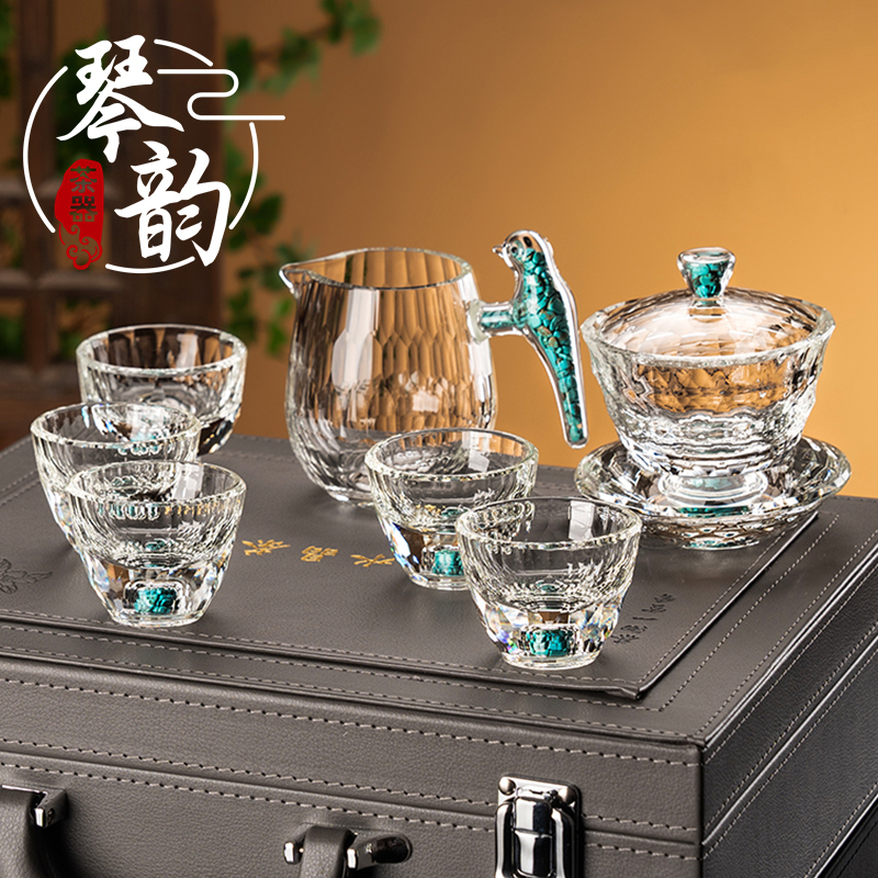 Turquoise High-End Crystal Glass Tea Set 2026 New Model for Home and Office Tea Drinking Tea Set Gift Box Turquoise High-End Crystal Glass Tea Set 2026 New Model for Home and Office Tea Drinking Tea Set Gift Box