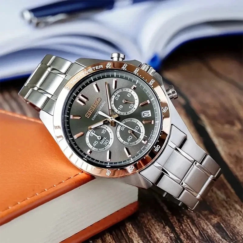 Seiko Quartz Chronograph Panda Dial Men's Sports Watch Sbtr026 Gold Waterproof Japanese Luminous Seiko Quartz Chronograph Panda Dial Men's Sports Watch Sbtr026 Gold Waterproof Japanese Luminous