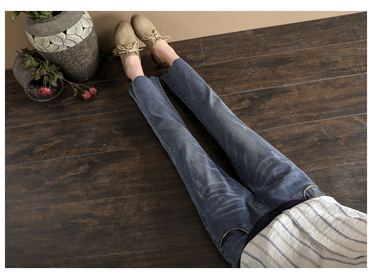 Cộng thêm phân XL bà bầu chín quần mùa thu chất béo MM denim eo cao nâng bụng dài quần rộng mặc ngoài 200 kg quần bầu mặc nhà