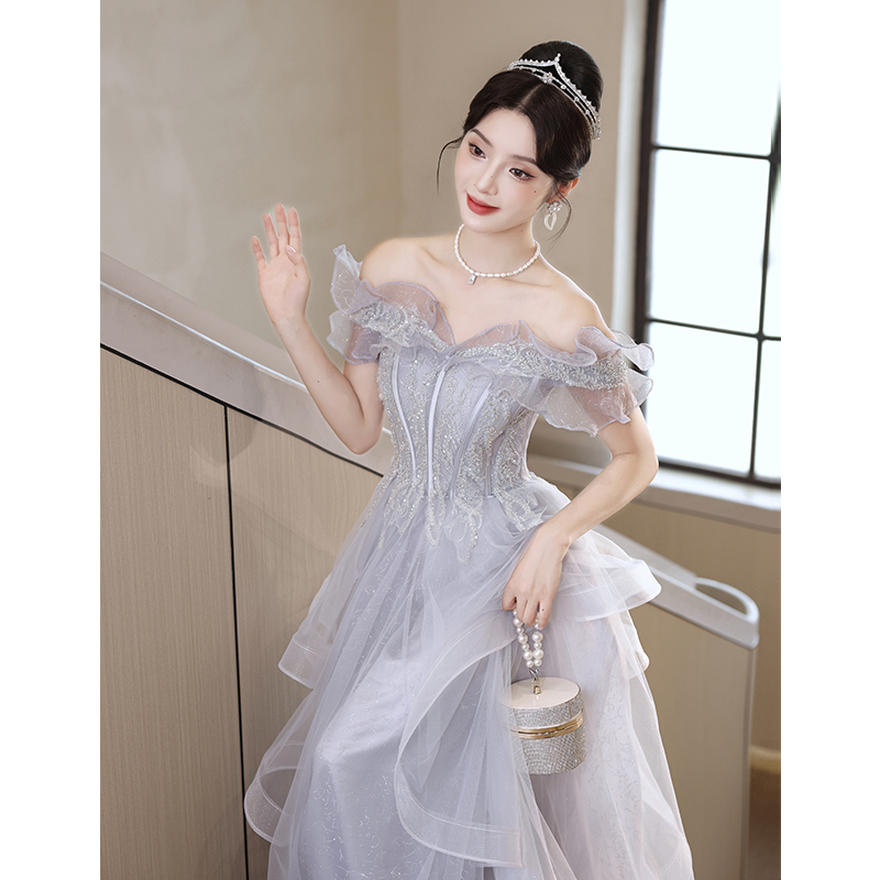 One-Shoulder Evening Dress, Light Luxury, Niche, High-End, for Banquets, Annual Meetings, Hostess, Sophisticated, Vocal Arts Exam, Coming-Of-Age Ceremony, Women