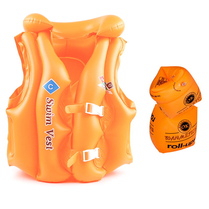 Orange + Arm Ring & 2-Piece SetXinhang   children life jacket   buoyancy inflation vest   child Swimsuit Drowning prevention Vest   Beginner Swimming equipment
