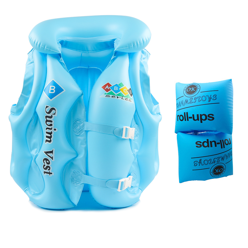 Blue + Arm Ring & 2-Piece SetXinhang   children life jacket   buoyancy inflation vest   child Swimsuit Drowning prevention Vest   Beginner Swimming equipment