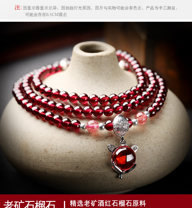 Lớn mỏ chính rượu vang đỏ garnet nhiều vòng tròn pha lê đỏ vòng đeo tay nữ rung động với chuỗi vòng cổ mặt dây chuyền vòng đeo tay - Vòng đeo tay Clasp vòng trầm