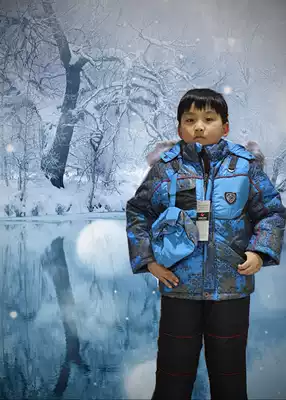 Extra thick children's ski suit set anti-wool removable liner real hair collar children's suit