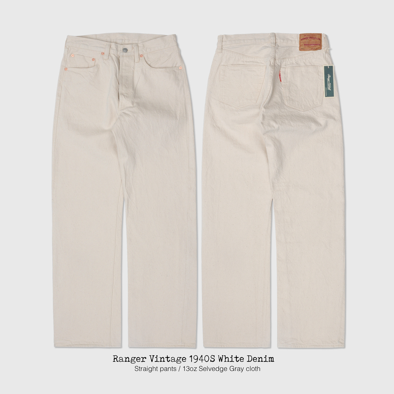 Brand New W403 Ranger Vintage White Raw Denim Straight-Leg Selvedge Jeans Retro Amekaji Style