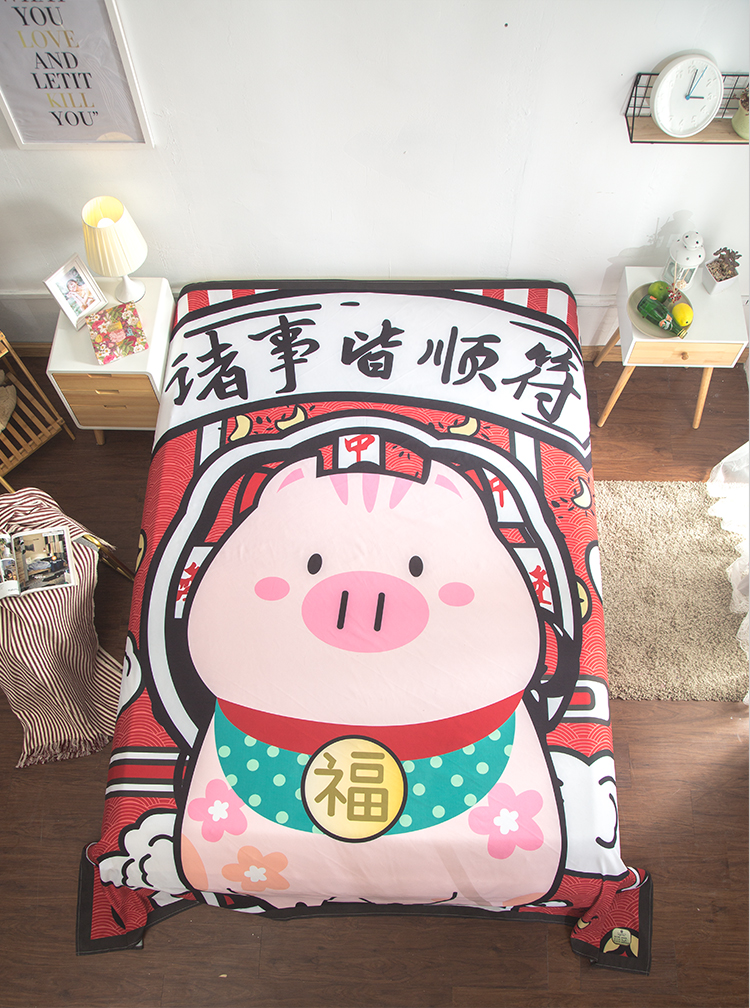 Lễ hội Fu lợn in tấm đơn giường nệm đơn mảnh 1,5 m giường ký túc xá sinh viên phim hoạt hình duy nhất giường - Khăn trải giường trải giường