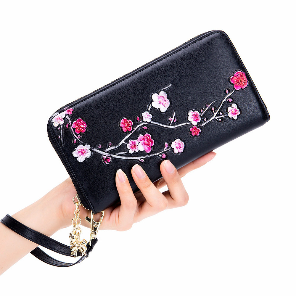Painted long wallet Rfid ladies 2020 new card position large capacity ethnic style handbag zipper bag horizontal