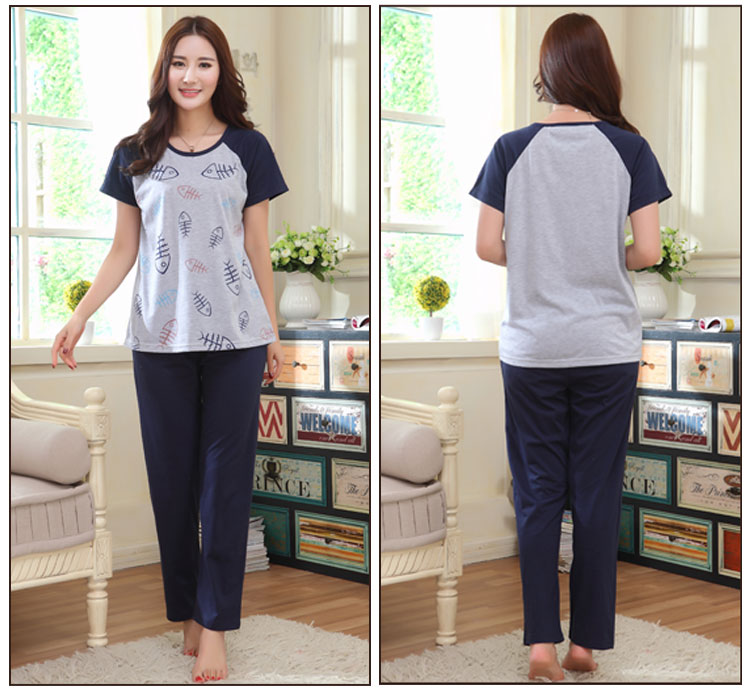 Mùa hè cotton nữ kích thước lớn dịch vụ tại nhà ngọt ngào cắt ngắn quần dài tay bộ đồ ngủ lỏng có thể được mặc bộ hoạt hình dễ thương