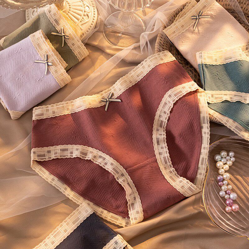 Day Tie Pants Woman Pure Cotton Antibacterial Full Cotton Mid Waist No Mark Comfort Breathable Shorts Lace Sexy Lady Triangle Pants