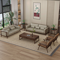 New Chinese style solid wood sofa combination hotel B&B lobby reception club Zen black walnut model room furniture