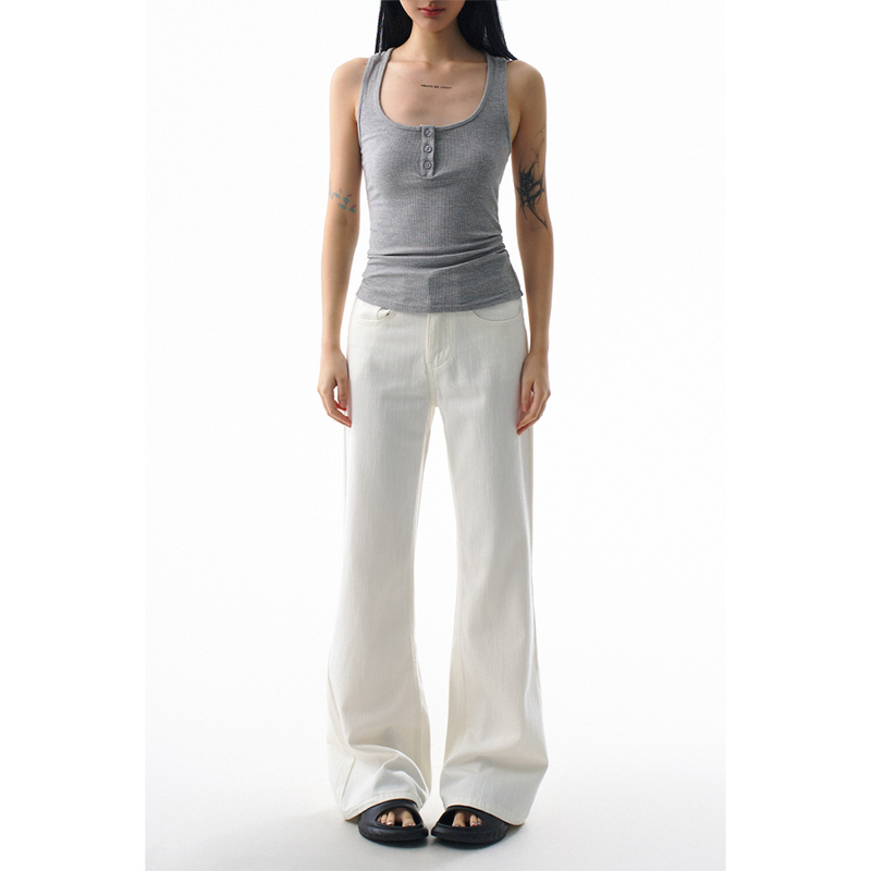 Agua White Bootcut Jeans for Women, Summer Thin Fabric, Three-Proof Material, Non-Tight, Narrow Wide-Leg Pants, Horse Hoof Pants